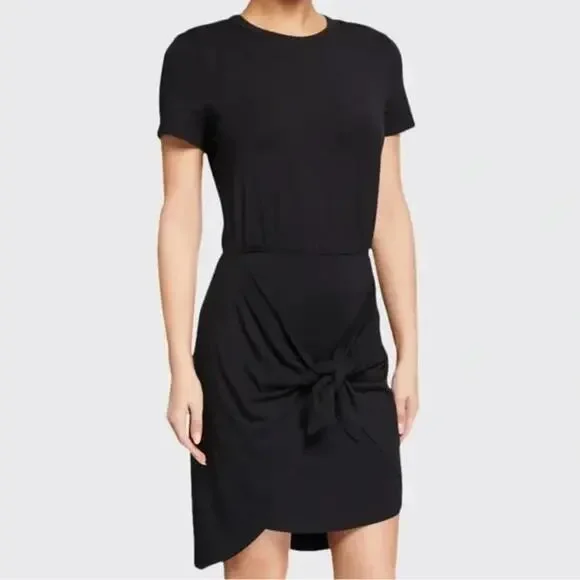 Veronica Beard Bernice Stretch Jersey Front Tie Black Dress Minimalist Sz Small - Picture 1 of 7